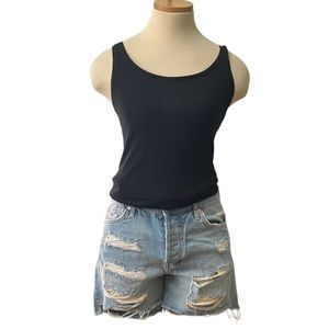 We The Free Five Button Fly Distressed Frayed Jean Shorts, size 26